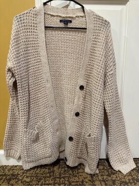 American Eagle Cream Knit Button-Front Women's Cardigan Sweater